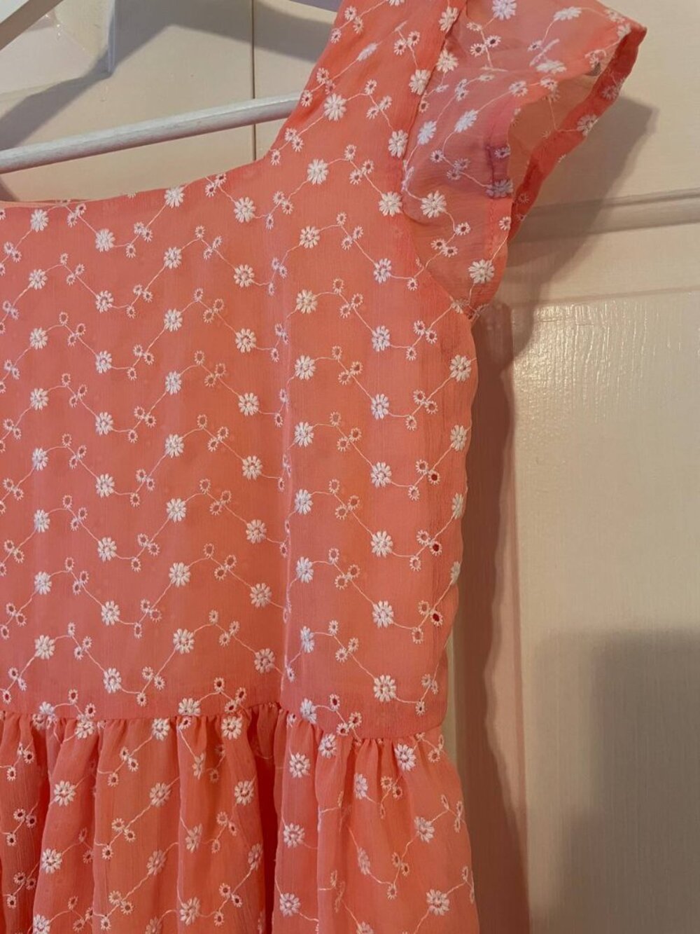 Sweet Peach eyelet Babydoll Dress - Cottagecore Floral Embroidery Girls Size 10 - Picture 2 of 8